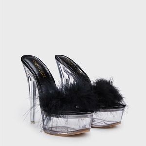 Fuzzy black size 7 heels, Chase & Chloe shoes/heels